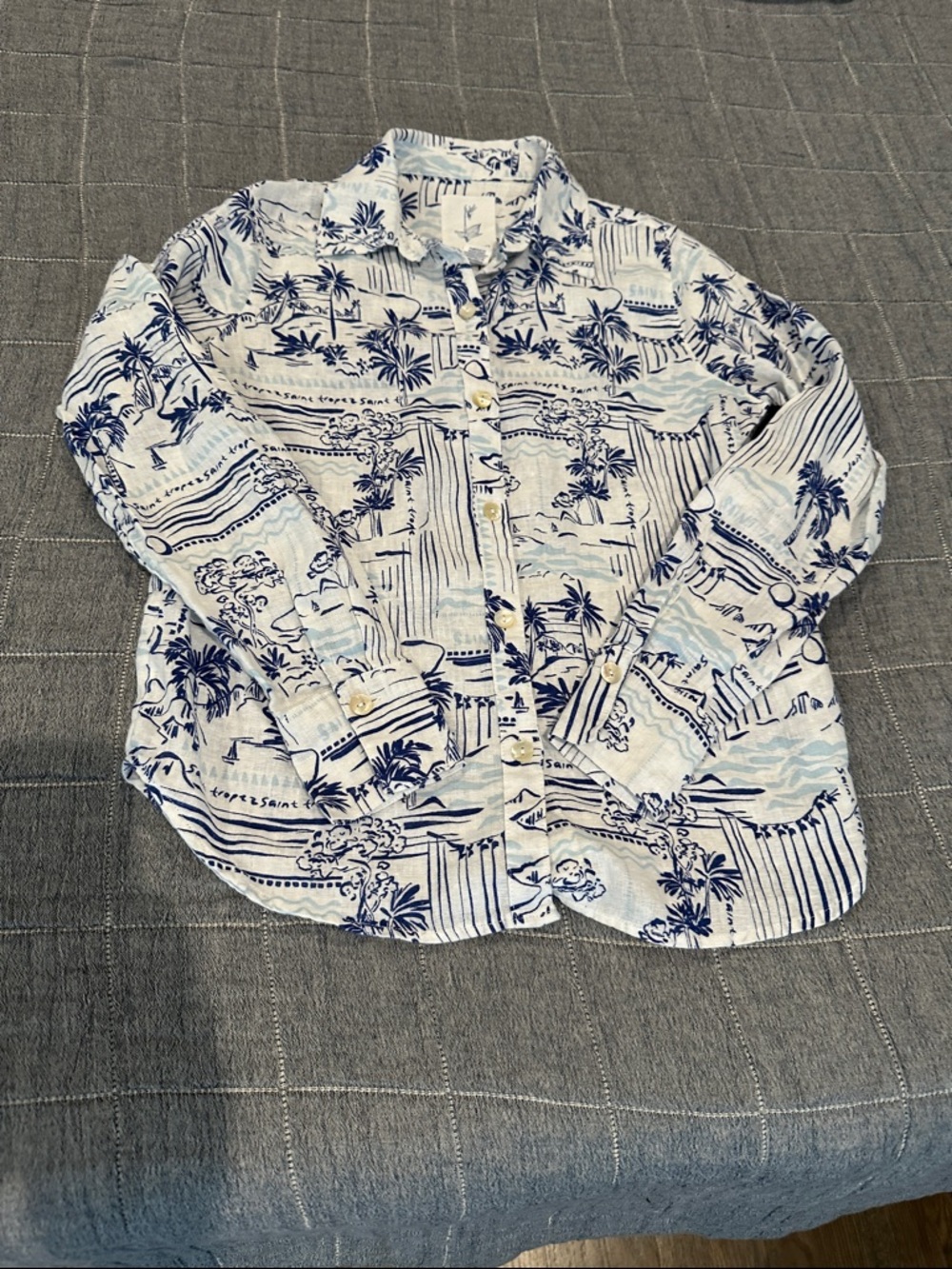 Women’s Blue & White Printed Linen Button-Up Shirt by Calypso